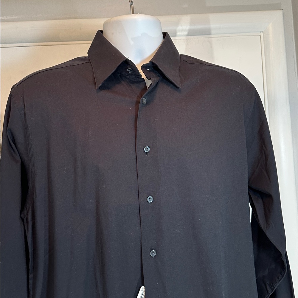 Calvin Klein Long Sleeve Black Cotton Shirt 15.5 34/35 NWT - Picture 2 of 14